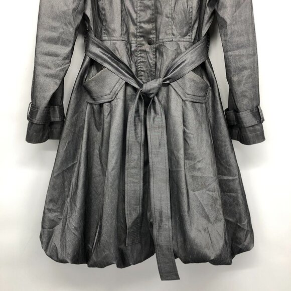 Samuel Dong Silver Gray Belted Water Resistant Bubble Hem Trench Coat size M - Picture 6 of 16